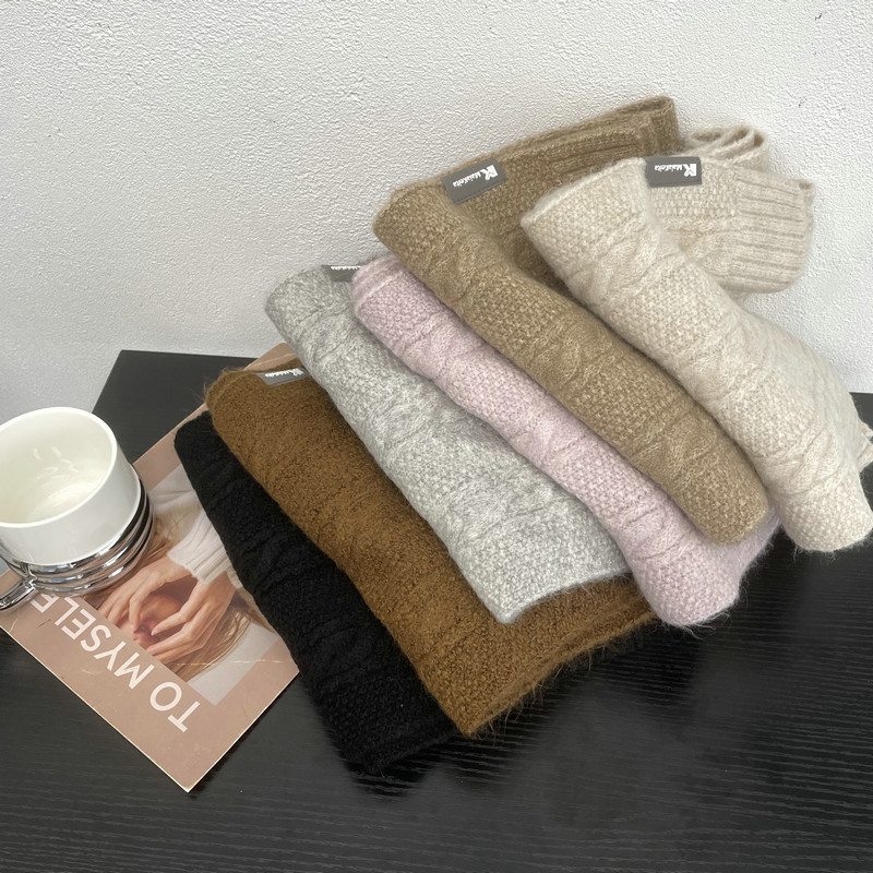 Japanese knitted demi-season warm solid color universal scarf with…