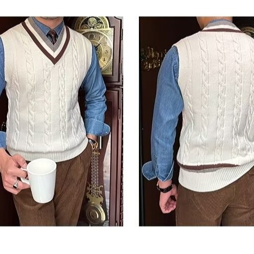 Light luxury style versatile sweater vest, knitted sleeveless vest for layering, new men's vest in retro British college style Light luxury style versatile sweater vest, knitted sleeveless vest for layering, new men's vest in retro British college style