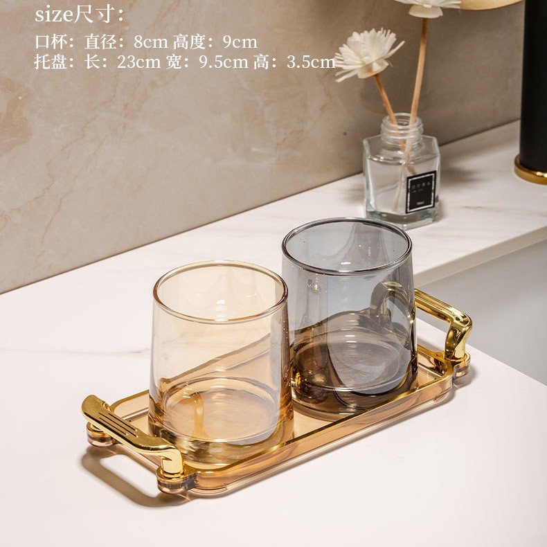 Trapezoidal amber + gray + amber gold edge tray