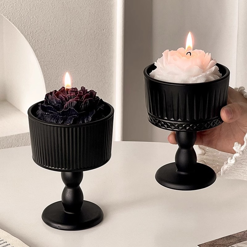Adornos de candelabros de mediana edad de alto valor, velas de vidrio negro esmerilado, base de aromaterapia, ambiente, accesorios de decoración fotográfica