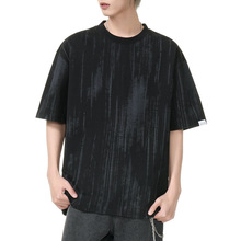 鲲海鹏云男装短袖T恤男美式潮牌痞帅不规则印花半袖情侣体恤上衣