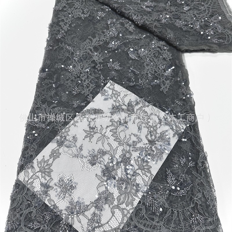 Niche Zhong lujo ligero Gao vestido vestido tela 3m encaje pestañas bordado tela de encaje bordado de perlas
