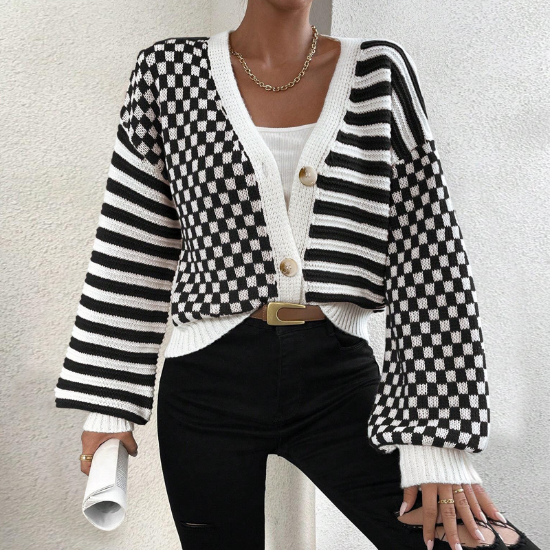Women's Clothing Women's Knitted Cardigan Autumn/Winter Style Plaid Striped Top Sweater Style For Formal & Casual For Women_ecoleips.com