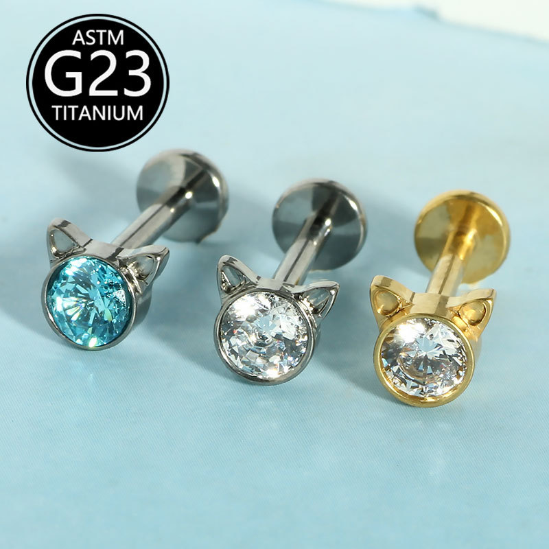 Silver pointed spike labret stud material detail