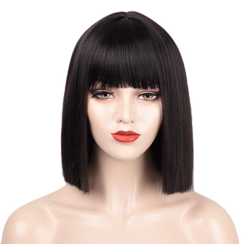 クロスボーダーアマゾンホリデーウィッグアニメカラフルなボボヘッドコスショートヘアマルチカラーフラット前髪ショートストレートヘアヘッドギア|undefined