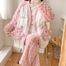 孕妇睡衣女秋冬三件套珊瑚绒月子服怀孕期产后哺乳ins卡通家居服