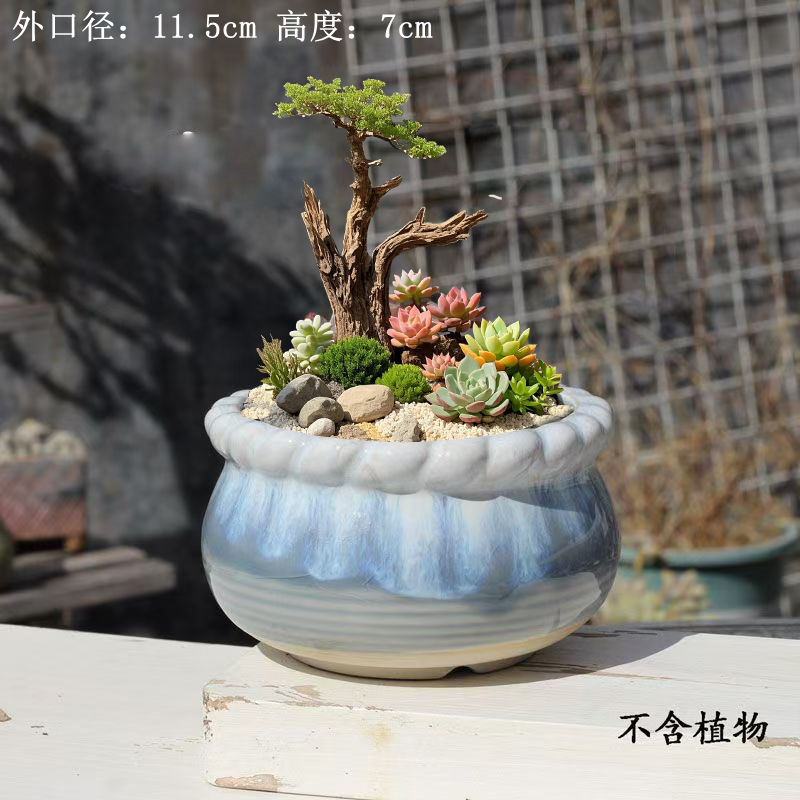 Simple Ice-Cracked Lace Ceramic Coarse Pottery Breathable Multi-Color Desktop Ornaments Small Flower Pots Potted Succulent Flower Pots