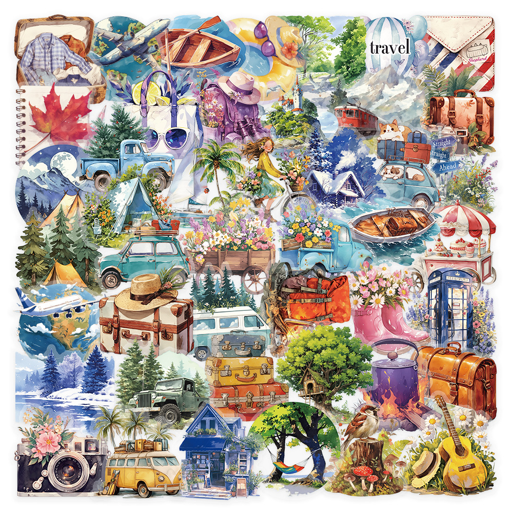 50 Travel Stickers, Personalized Graffiti, Traveling Around the World, Water Cups, Mobile Phones, Bicycles, Luggage Decoration, Transparent Stickers