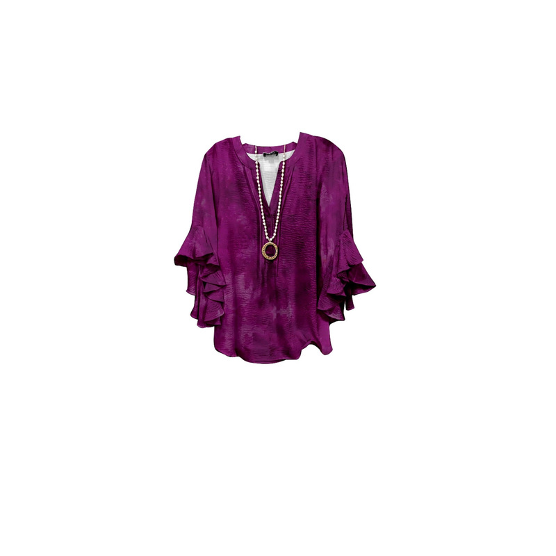 Women's Casual Trendy V-Neck Ruffled T-Shirt, Women's Floral Paisley Ethnic Style 3/4 Long Sleeve V-Neck Women's Casual Trendy V-Neck Ruffled T-Shirt, Women's Floral Paisley Ethnic Style 3/4 Long Sleeve V-Neck