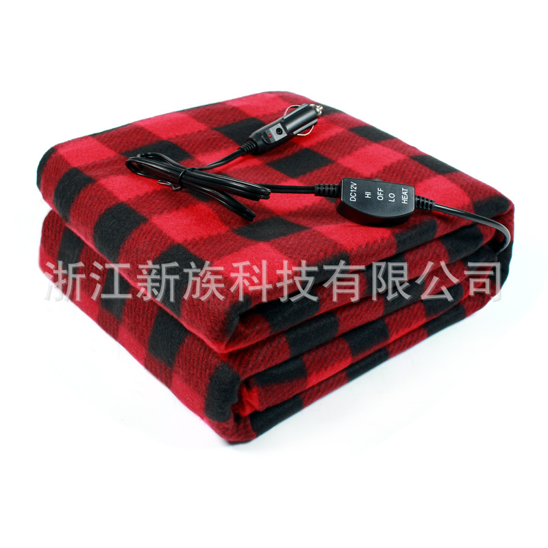 Venta caliente transfronteriza azul a cuadros coche 12V manta de calefacción del coche caliente manta eléctrica cubierta del pelo
