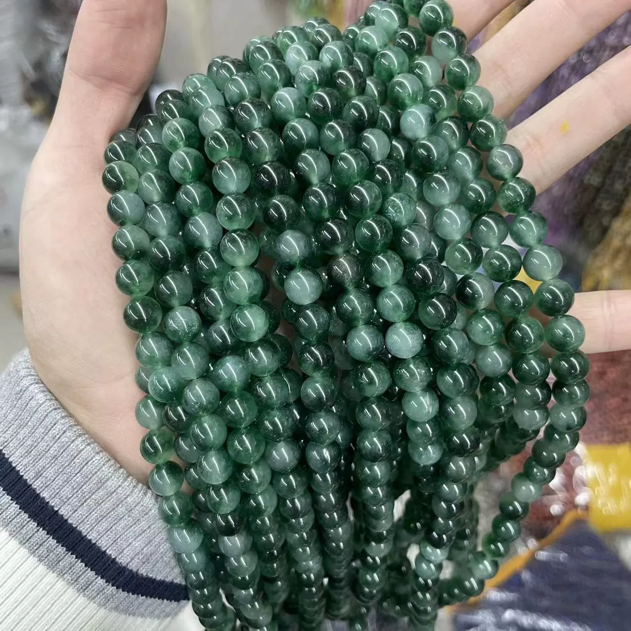 Organic round beads jade, accessories handmade, (Physicals)