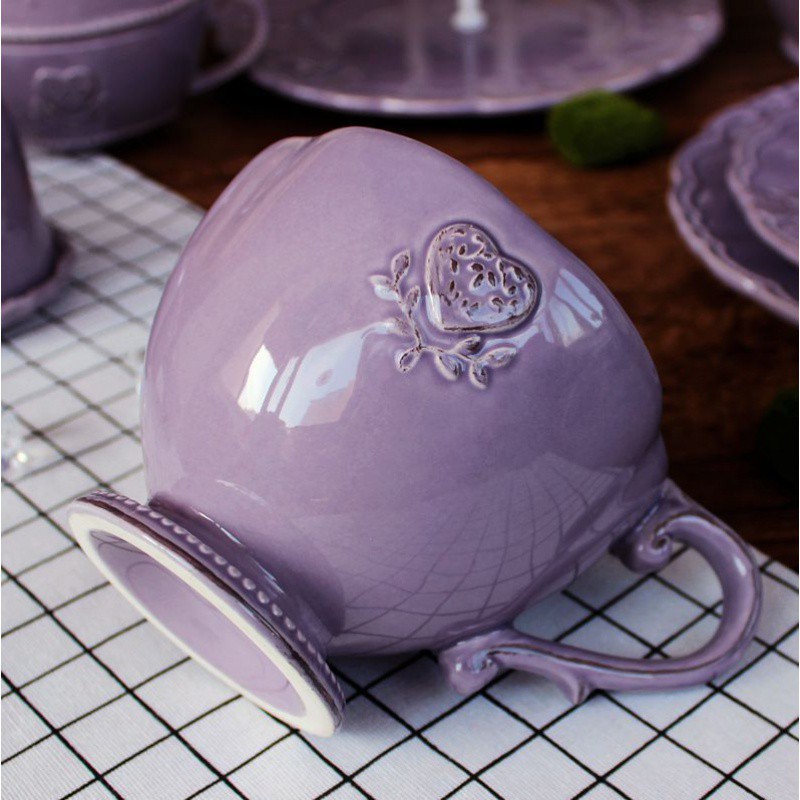 0出口陶瓷欧式复古做旧浮杯子大汤杯麦片杯水杯紫色餐具套装
