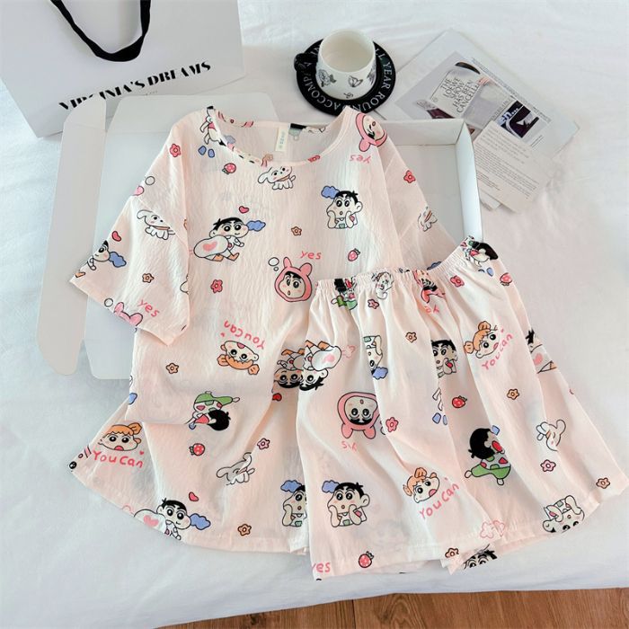 Venta al por mayor transfronteriza de pijamas vietnamitas verano femenino dibujos animados coreanos dulce y lindo estudiante estampado cuello redondo nube algodón estilo ins