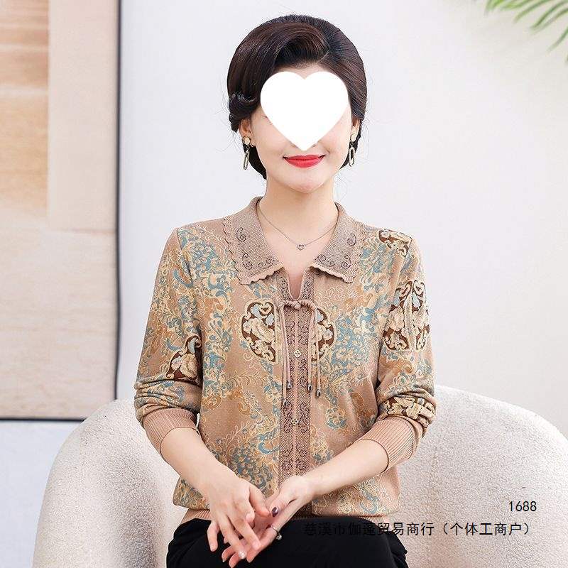 江南锦时里新款新中式打底老太太春秋小衫洋气春秋款针织衫妈妈装