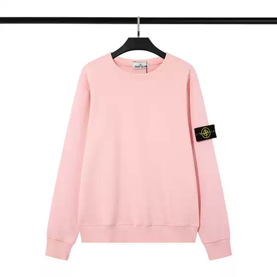 Cross-Border Classic Stone Stone Solid Color Crew Neck Badge Long-Sleeve Fleece Sweatshirt Unisex Couple Style