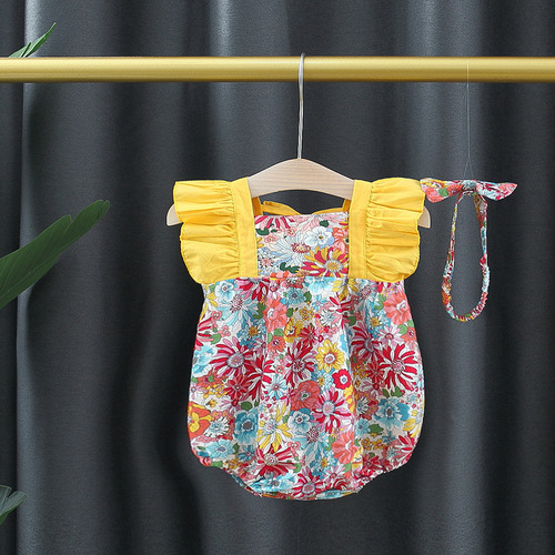 Summer Newborn Baby Girl Full Moon Triangle Hem Bodysuit Newborn Onesie Pajama Set European and American Style OEM/ODM One Piece Shipping