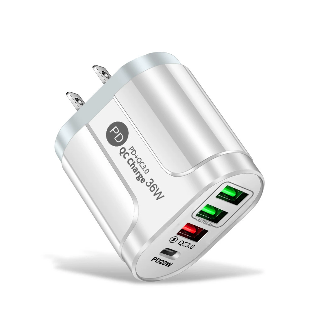 36W Многофункциональная зарядка для мобильного телефона с PD+QC3.0, 2.4A, Европа и США, быстрая зарядка, адаптер на 3 USB с USB-C PD входом