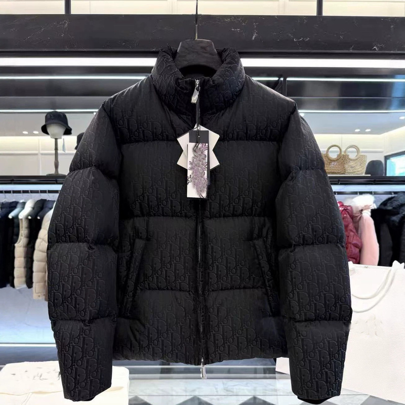 High-pile, 90% white goose down, dark-patterned jacquard men's down jacket, winter outerwear
