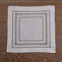 N081 Drawn thread work Napkins 10”x10"苎麻棉米色抽纱餐巾