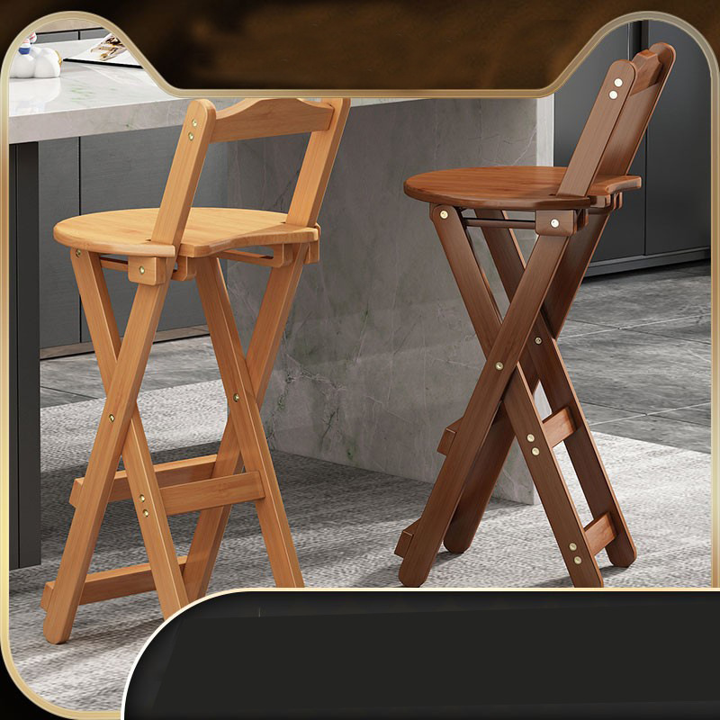 Foldable Bar Chair High Stool Home Cashier Bar Restaurant Chair Living Room Backrest Solid Wood Modern Minimalist
