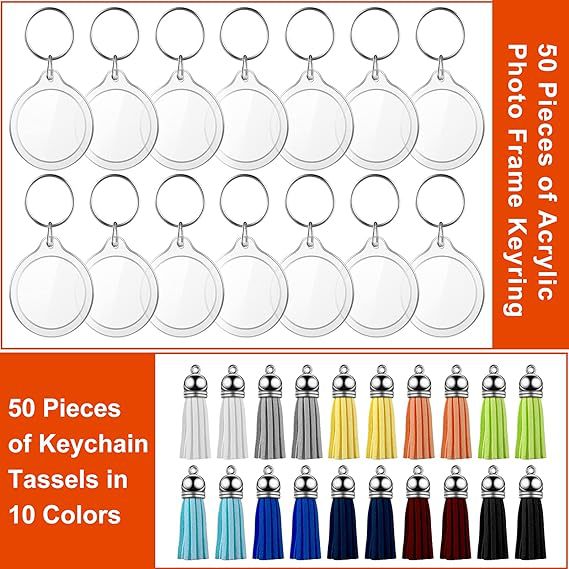 100 Piezas de Marcos de Fotos Acrílicos en Blanco con Borla de Colores, Unidad Personalizable para Insertar Fotos, Llavero, Juego de Joyería