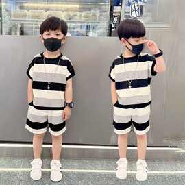 男童条纹套装2025夏季爆款儿童短袖衣服韩系休闲套头衫帅气男宝夏