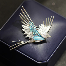 高级感小众滴油蓝白色灵鸟胸针优雅个性动物中式男女别针配饰礼物