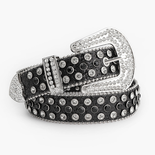 Cross-border rhinestone belt sourcing: Extra-long, colorful diamond belts for men and women, with pin buckles and embedded designs—perfect for European and American punk styles.