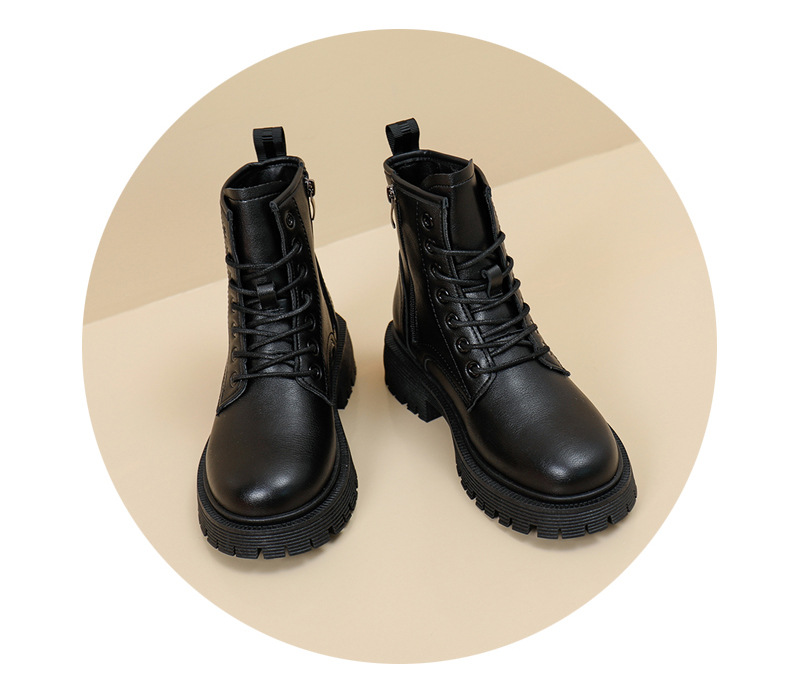 British Style Women's Leather Ankle Boots With Thick Sole_voghion.com