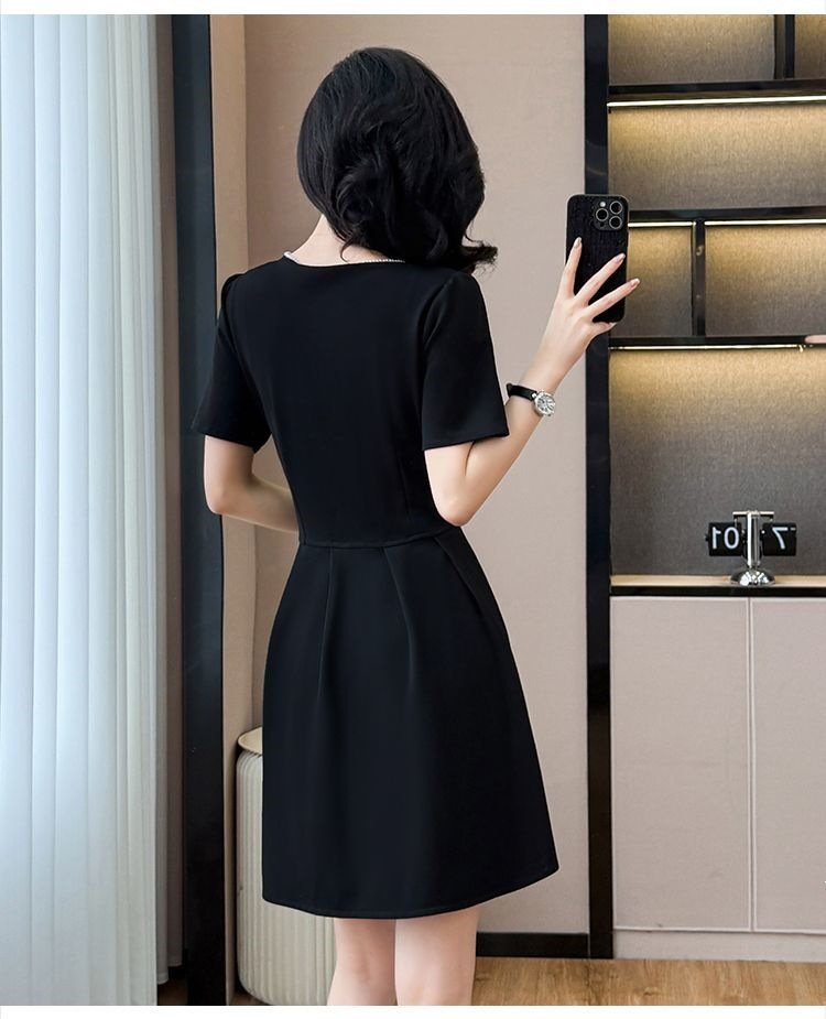 Váy đen suông midi cỡ lớn mùa hè che khuyết điểm tôn dáng — màu đen chi tiết 15