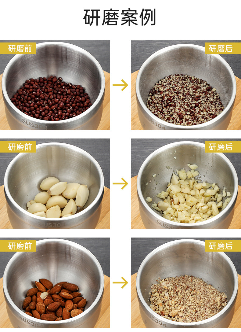 304不锈钢捣蒜器捣碎器 家用手动捣药罐捣碎罐蒜石臼子擂钵研磨器详情5