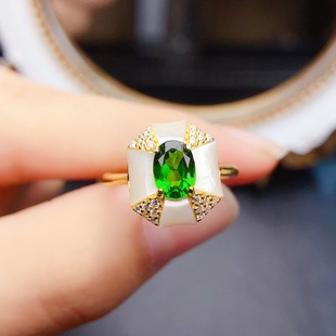 New Natural Diopside Ring S925 Silver Inlaid Main Stone 5*7mm Versatile Popular Hot Style Women's Jewelry Wholesale