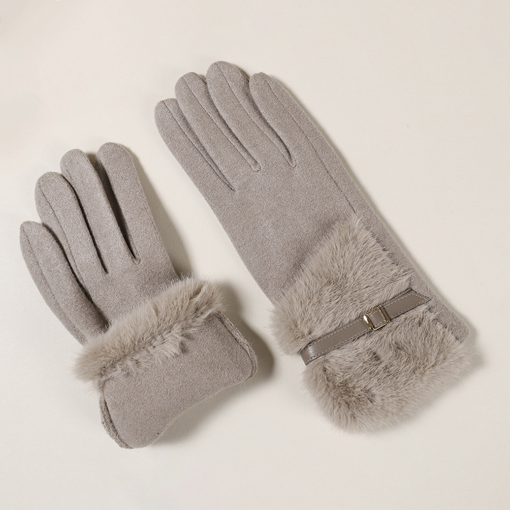 Nuevos guantes de muñeca de cachemira de ajuste de engrosamiento de hebilla metálica de invierno y otoño de color sólido guantes de peluche calientes