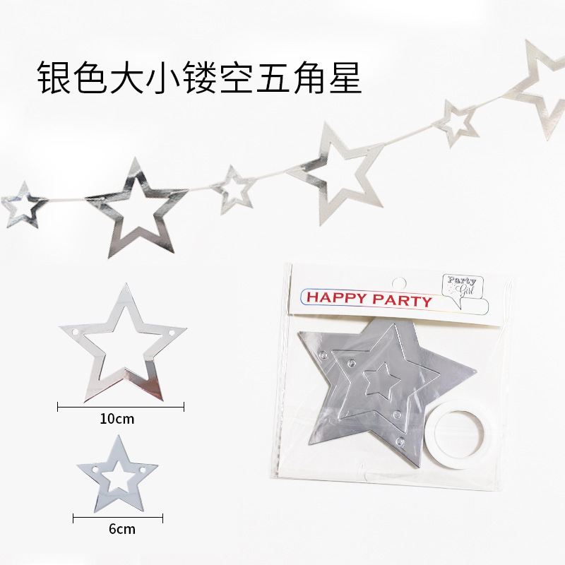 Estrella de pentacos hueca feliz cumpleaños estrellas de dibujo de flores pared espejo de decoración festiva prop fiestas de dibujo de banderas