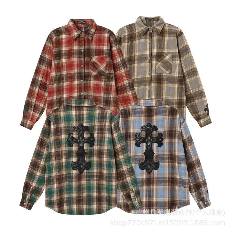 Cross-Border Chrome Hearts Autumn and Winter New Pure Cotton Embroidered Flannel Plaid Shirt Factory Batch Cross-Border Chrome Hearts Autumn and Winter New Pure Cotton Embroidered Flannel Plaid Shirt Factory Batch
