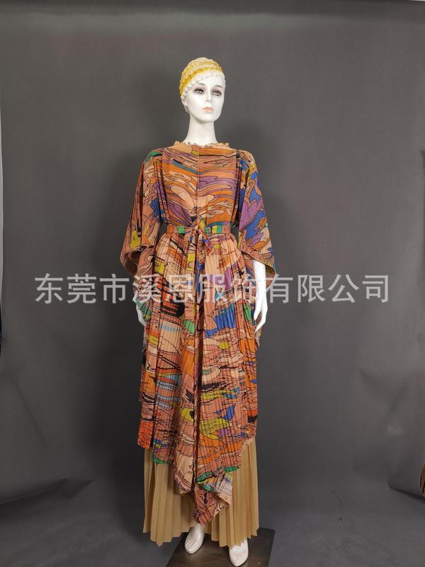 Miayki三宅褶皱花边领不规则印花上衣+阔腿裤两件套大码女装跨境|undefined