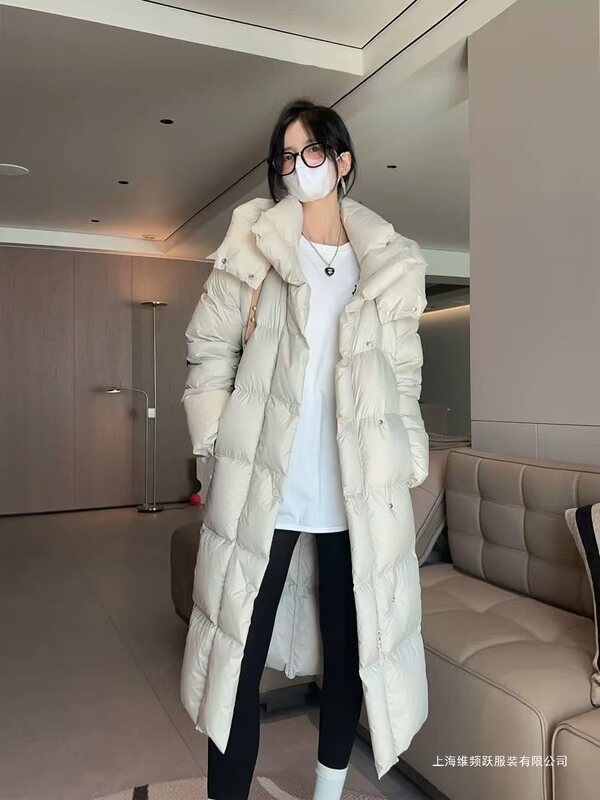 Korean Style down Jacket for Women 2025 New Fashion Long Ankle-Length Thickeneded Warm White Duck down Jacket over the Knee