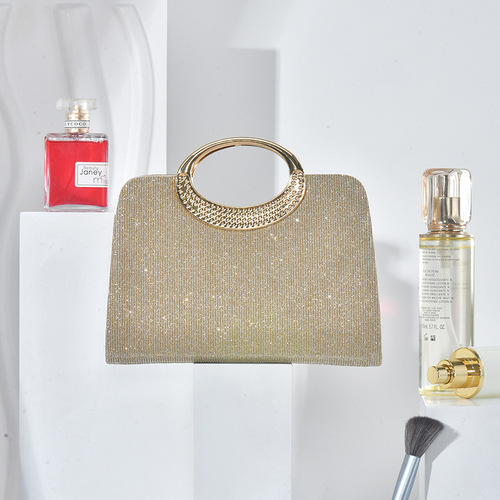 Foreign trade new style pleated handbag, fashionable flash dinner bag, temperament crescent bag, all-matching banquet handbag