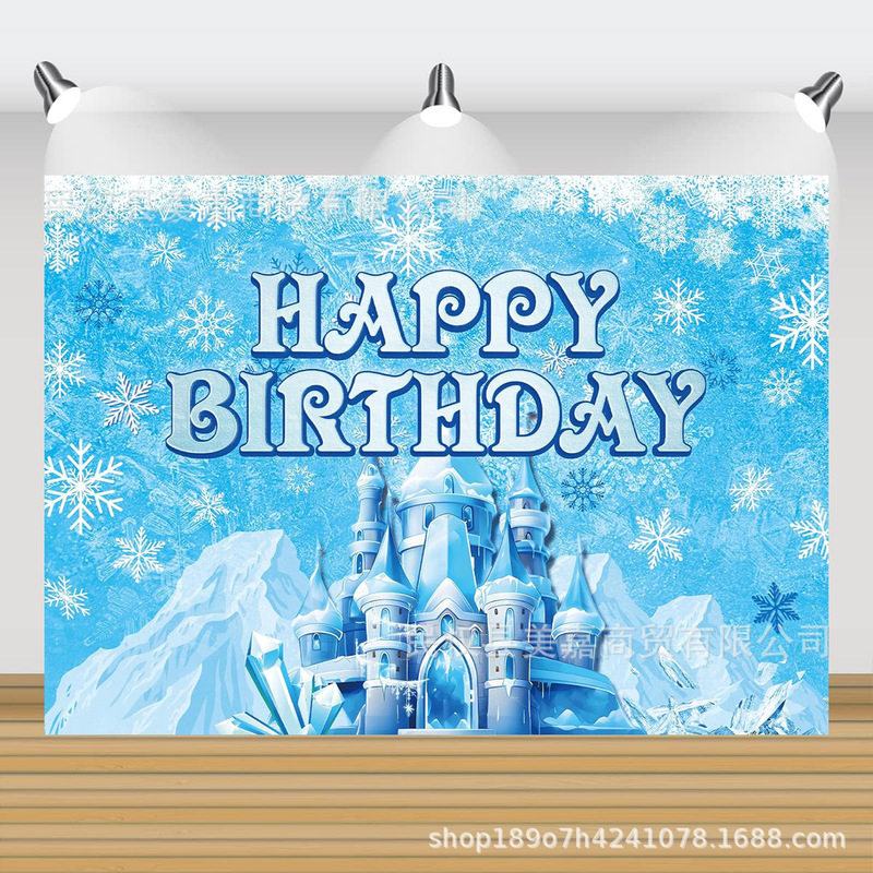Cross-Border Temu Ice and Snow Castle Edge Birthday Background Cloth Celebrates Kidsren's Happy Photo Decoration Banner Props