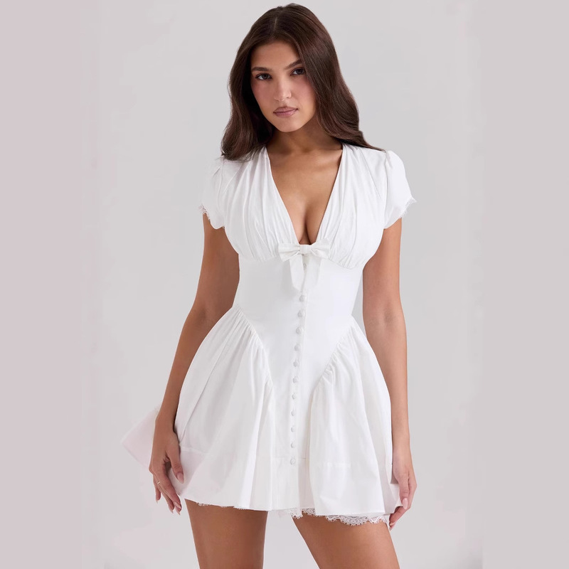 Foreign Trade Summer New Women's Clothing Design Niche Versatile Slimming White Casual Sweet and Cute Dress