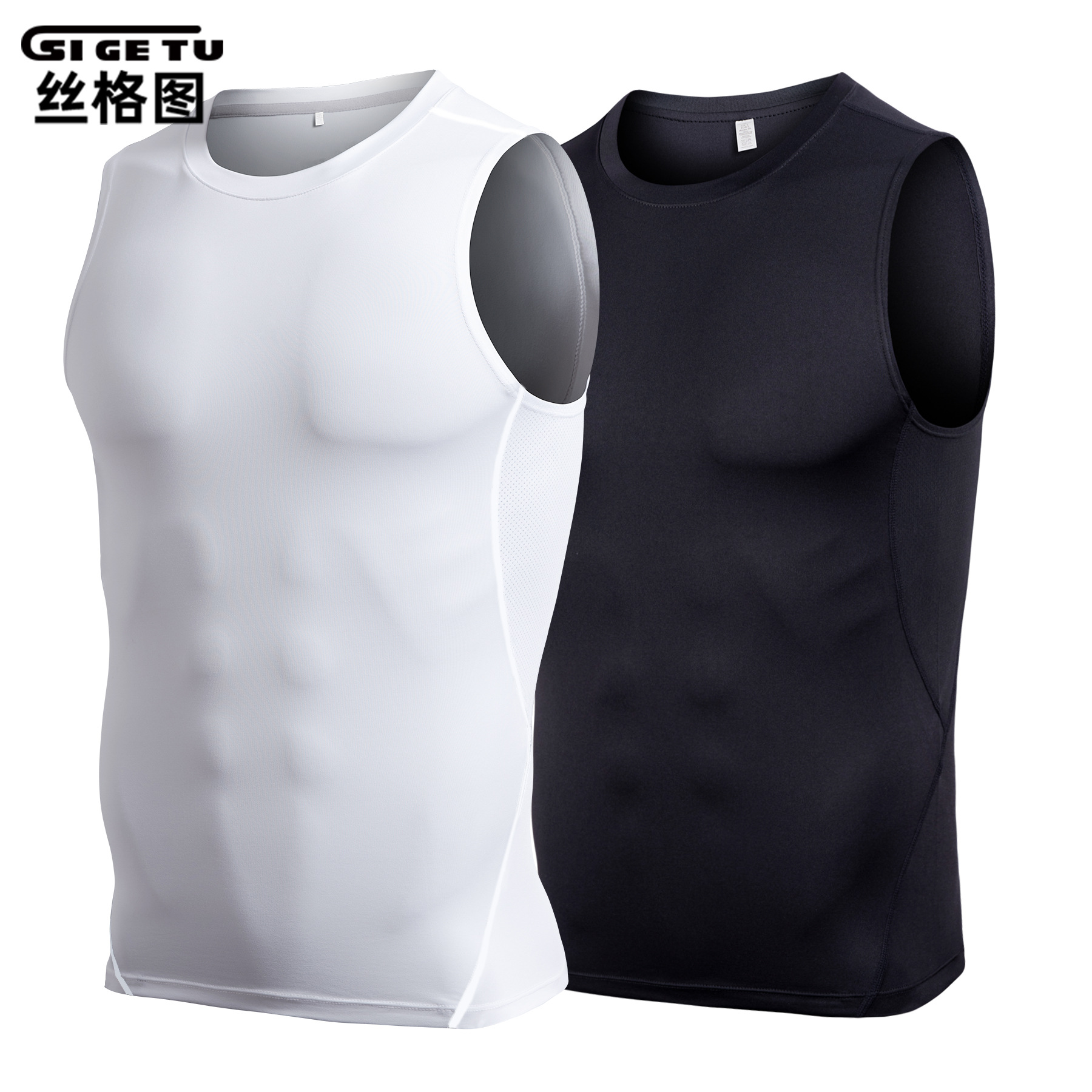 Cross-Border Sports Vest for Men, Summer Tight-Fitting Fitness Top, Basketball Training Quick-Drying Running Vest, Two-Piece Set