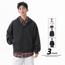 简恒重磅美式格纹拼接连帽卫衣男士秋季慵懒宽松外套休闲运动夹克