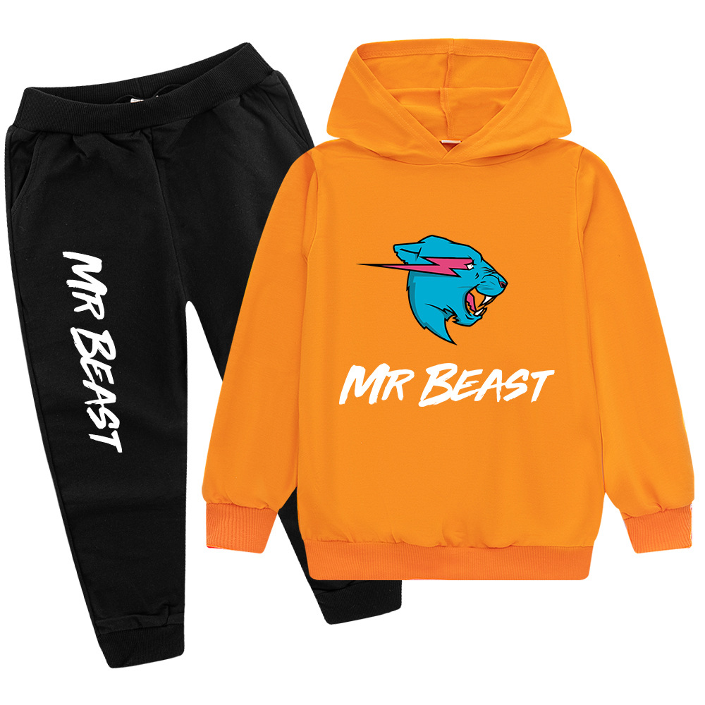 Testa di lupo MR BEAST Cartoon stampato set per ragazzi e bambini felpa con cappuccio maglione + pantaloni PB437_voghion.com