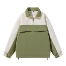 设计感撞色拼接半拉链翻领卫衣男女秋冬新款潮牌连帽宽松潮上衣