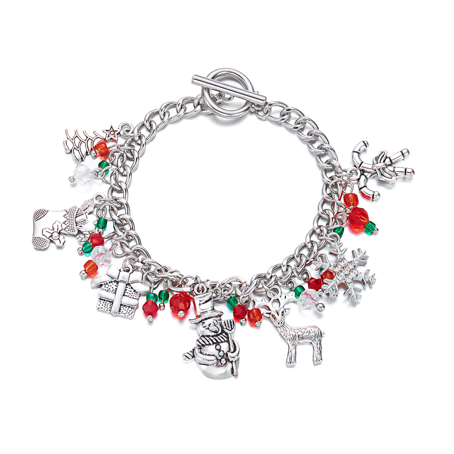 Navidad europea y americana transfronteriza nueva creativa de dibujos animados de Navidad pan de jengibre hombre de Navidad colgante de árbol de Navidad pulsera de aleación al por mayor image 12
