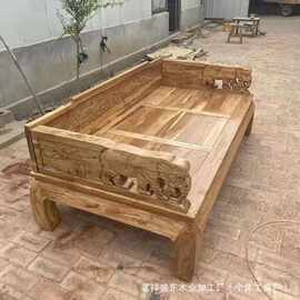 老榆木罗汉床实木简约禅意家用小户型雕花罗汉床塌榫卯家具美人塌