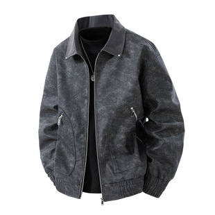 2025 Leather Clothing American Trendyy Pu Leather Jacket with Rivets Decoration Simple Casual Elegant Fashion Men's Pu Jacket