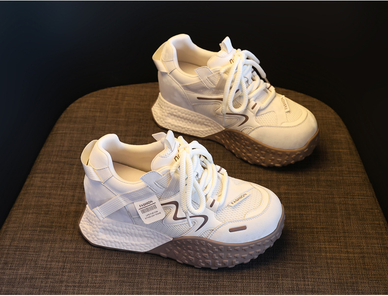 Giày sneaker nữ đế dày tăng chiều cao lưới thoáng khí phong cách thể thao — màu be chi tiết 4