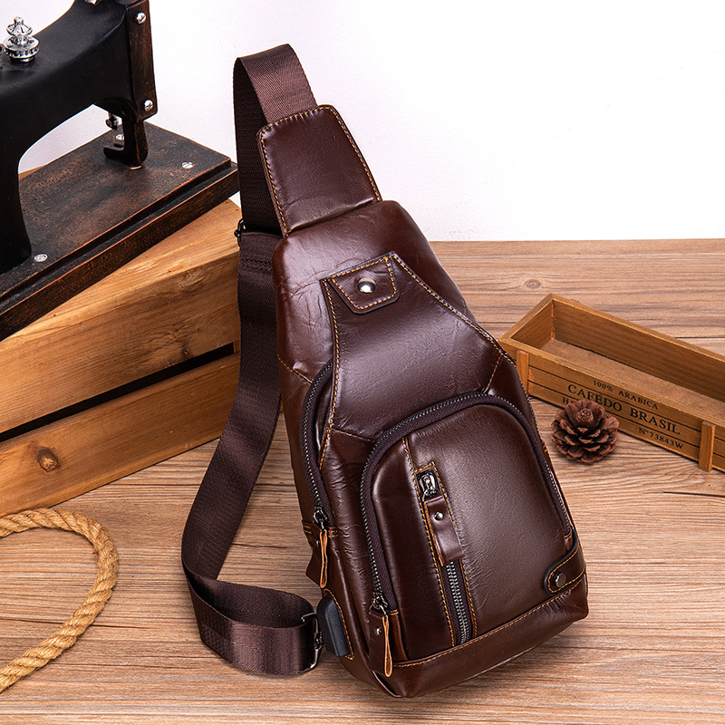 New Cowhide Men's Chest Bag Multifunctional Portable Cycling Backpack Portable Mobile Phone Small Bag Genuine Leather Crossbody Bag Wholesale