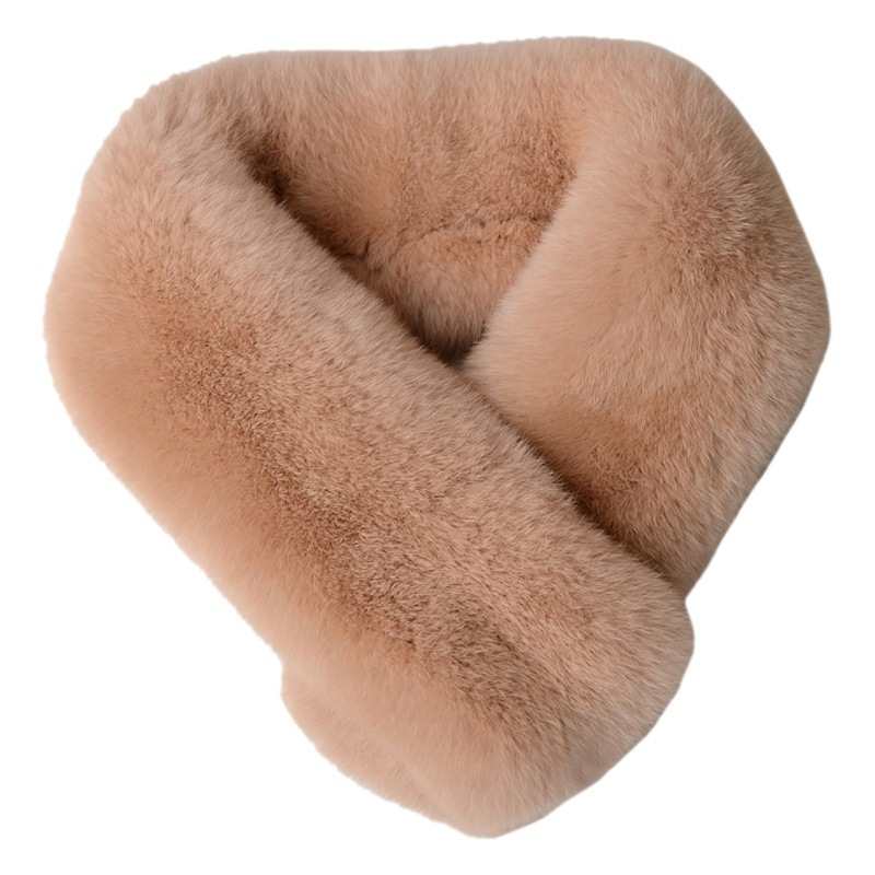Whole skin Rex rabbit fur scarf women's winter versatile solid color fur scarf suction buckle double-sided real plush warm thickened